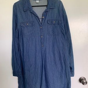 Denim shirt dress.